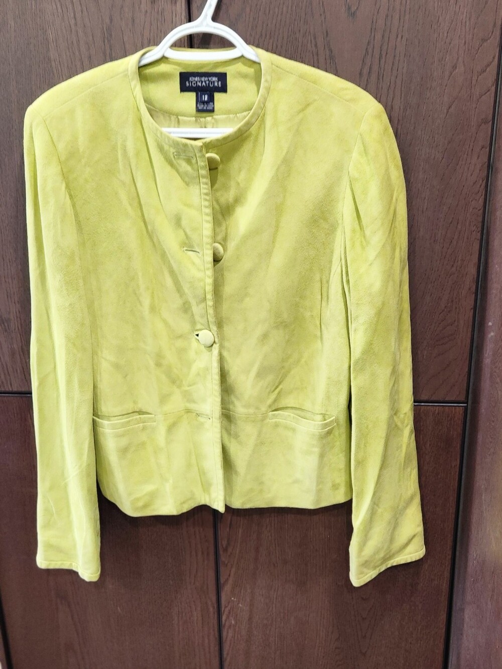 Jones New York Leather Suede Blazer Jacket Size 12 Canary Green Classic